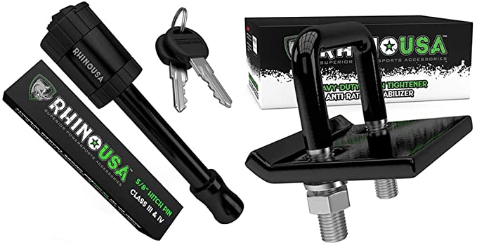 Rhino USA Locking Hitch Pin and Hitch Tightener Bundle - Includes Our Top Selling Anti Rattle Hitch Tightener Plus Our Patented Trailer Hitch Locking Pin