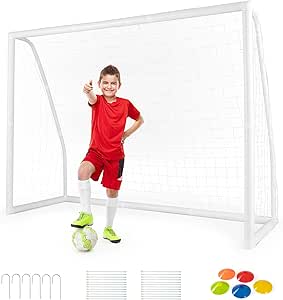 Goplus Soccer Goal, 12'x6'/8'x6'/6'x4' Soccer Net with Strong UPVC Frame, Quick Set-up, High-Strength Netting, Portable Weatherproof Soccer Goals for Backyard Kids Soccer Practice Training