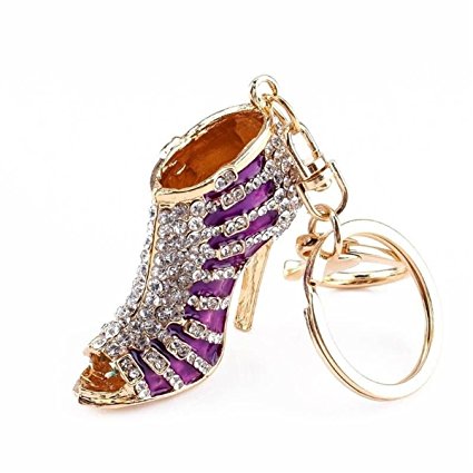 Crystal Rhinestone Diamante High Heel Shoe Decoration Chain for Phone Car Bag Key Ring keychain Charm Gift - Perfect for Women Ladies Girls' Phone Key Bag (Purple)