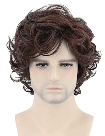 Topcosplay Mens Wigs Dark Brown Short Curly Layered Cosplay Halloween Character Costume Wig