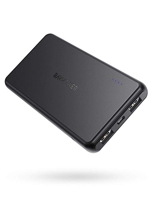 Portable Charger RAVPower [Updated] 10000mAh External Battery Pack Ultra Slim Power Bank with 3.4A Output, Dual USB Ports, Light External Battery for iPhone Xs Max XR X 8 7 Plus, Galaxy S9