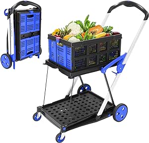 Collapsible Utility Cart Multifunction Collapsible Carts, Mobile Folding Trolley, Collapsible Hand Truck and Dolly, Shopping Cart with Storage Crate, Shopping Cart Folding Trolley