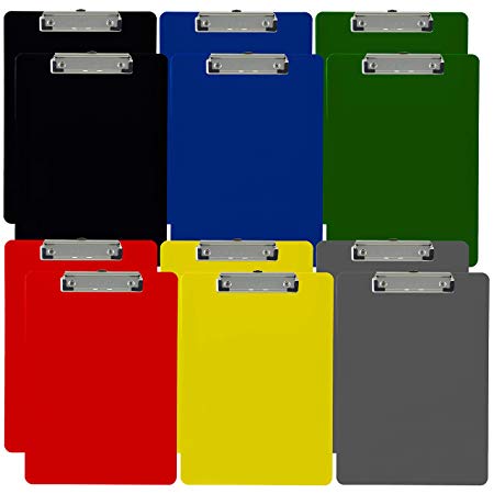Trade Quest Plastic Clipboard Opaque Color Letter Size Low Profile Clip (Pack of 12) (Assorted)