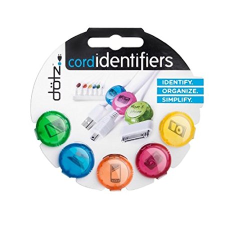 Dotz Cord Identifiers, Cord and Cable Management for Home and Office, 5 Count, Bright Colors (DCI101CO-CB)