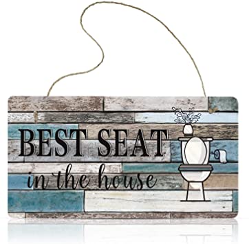 Funny Bathroom Decor Sign Best Seat in the House Wall Art Sign Hanging Wall Art Sign Home Bathroom Decor, 11.8 x 5.9 Inch