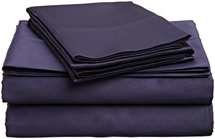 100% Premium Long-Staple Combed Cotton 400 Thread Count Twin XL 3-Piece Sheet Set, Solid, Navy Blue