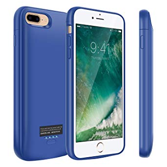 iPhone 8 Plus/7 Plus Battery Case, 5500mAh Slim Portable Battery Charger Case, Rechargeable Extended Battery Pack Charging Case for iPhone 8 Plus/7 Plus, Compatible with Wired Headphones-Blue