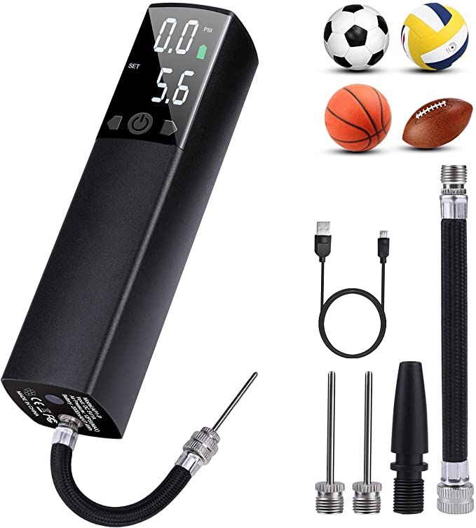Deeplee Electric Ball Pump with LED Digital Display, Battery Powered for Soccer Football Basketball Volleyball Rugby Balloons and Swimming Ring