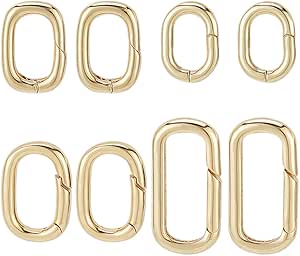 SUNNYCLUE 1 Box 8Pcs Real 18k Gold Plated Spring Oval Rings Connector Carabiner Metal Spring Key Ring Trigger Keyring Buckle Clip Snap for DIY Keychain Lanyard Bag Purse Craft Jewelry Making Supplies