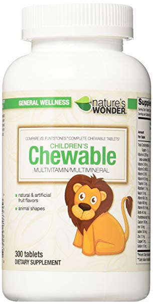 Nature's Wonder Child Chewable Complete Multivitamin, 300 Count, Compare vs. Flintstones® Complete Chewable Tablets