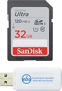 SanDisk 32GB SDHC SD Ultra Memory Card Works with Nikon Coolpix A900, A100, P1000, W100, W300, B700 Digital Camera (SDSDUN4-032G-GN6IN) Bundle with (1) Everything But Stromboli Card Reader