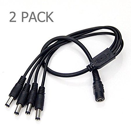 E-outstanding 2 Pack 1 Female to 4 male 5.1mm X 2.1mm CCTV DC Power Supply Splitter Cable