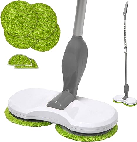 Teko Hover Scrubber Deluxe Cordless Electric Mop with Motorized Dual Spin Mopheads, 4 Reusable Microfiber Pads & 2 Power Wedges, Lightweight Rechargeable Mops for Floor Cleaning Hardwood, Tile & Laminate (Graphite Grey)