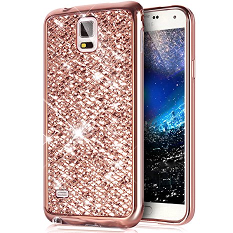 Galaxy Note 4 Case,[Glitter TPU Case] ikasus Ultra-Slim Scratch-Resistant Shiny Sparkle Bling Glitter Handcraft Electroplated Soft TPU Silicone Rubber Protective Case Cover for Galaxy Note 4,Rose Gold