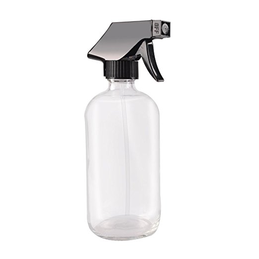 One Clear Glass Spray Bottle Bottles with Black Trigger Sprayer.16 oz Refillable Bottle for Essential Oils,Cleaning Products,Aromatherapy,Organic Beauty Products.Stream and Spray Settings Available