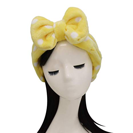 Shintop Sweet Super Soft Caroset Polka Dots Wash Cosmetic Headband Hairlace (yellow polka dots)