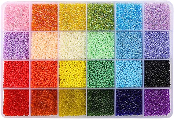 26400pcs 2mm Glass Seed Beads 24 Colors Loose Beads Kit Bracelet Beads with 24-Grid Plastic Storage Box for Jewelry Making