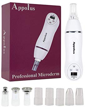 Microdermabrasion Machine-Appolus Premium Diamond Microdermabrasion Kit For Flawless Lifted Skin-3 Different Size Diamond Tips-8 Heads-Blackhead Blemishes Remover-Pore Lines Wrinkles Sagging Minimizer