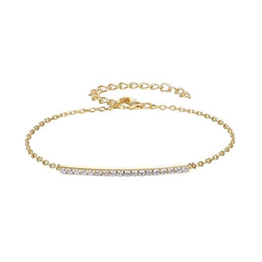 PAVOI 14K GOLD Plated Paved Simulated Diamond CZ Half Bar Adjustable Women Bracelet