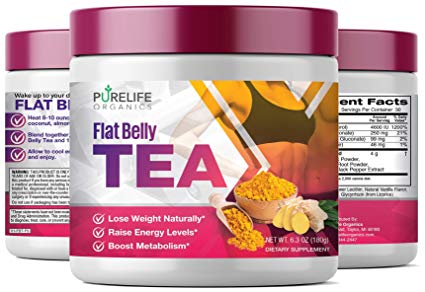 PureLife Organics - Flat Belly Tea - Boost Energy - 6.3 ounces - Superfood Infused, Support Healthy Fat-Burning Metabolism, Accelerate Weight Loss