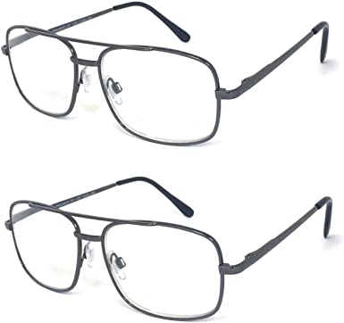 V.W.E. 2 Pairs Metal Frame Aviator No Line Progressive Clear Lens Spring Hinge Reading Glasses