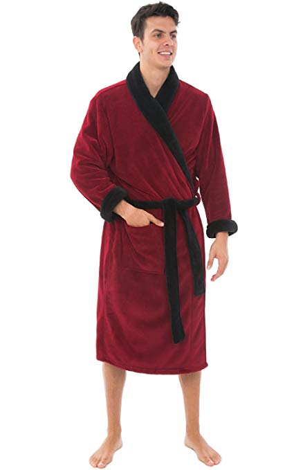 Alexander Del Rossa Men's Warm Fleece Robe, Plush Solid Bathrobe
