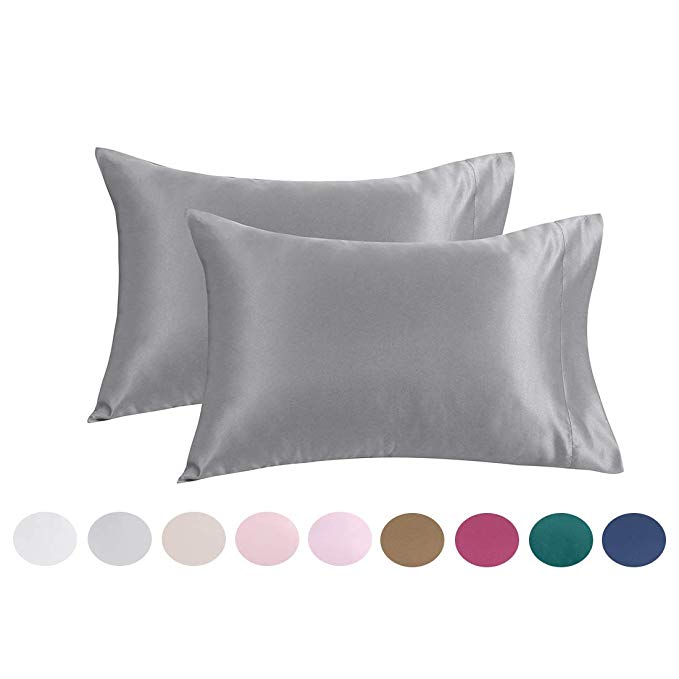 Homiest 2pc Satin Pillowcases for Hair and Skin 20"x26" (Standard Size,Dark Grey)