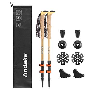 Andake Ultralight Trekking Pole, Aircraft-Grade Carbon Fiber and 7075 Aluminum Anti-Shock Walking Sticks with All Terrain Accessories and Carry Bag, Collapsible for Hiking, Mountaineering, Camping