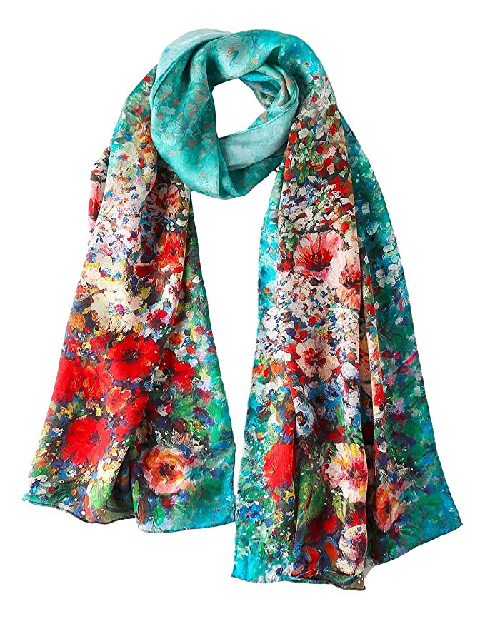 Long Silk Scarf Digitally Printed With Floral Print