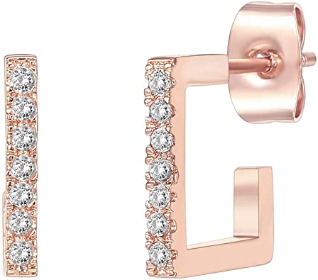 PAVOI 14K Gold Plated 925 Sterling Silver Post Square Huggie Hoop Earrings - Cubic Zirconia Earrings in Rose Gold, White Gold and Yellow Gold Plating