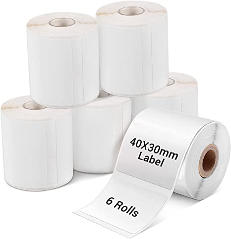 Phomemo 1.57"x1.18"(40x30mm) Label, 6 Rolls M110/M110S/M120/M200/M220 Thermal Paper - Multi-Purpose Square Self-Adhesive Label, 230 Labels/Roll, Black on White