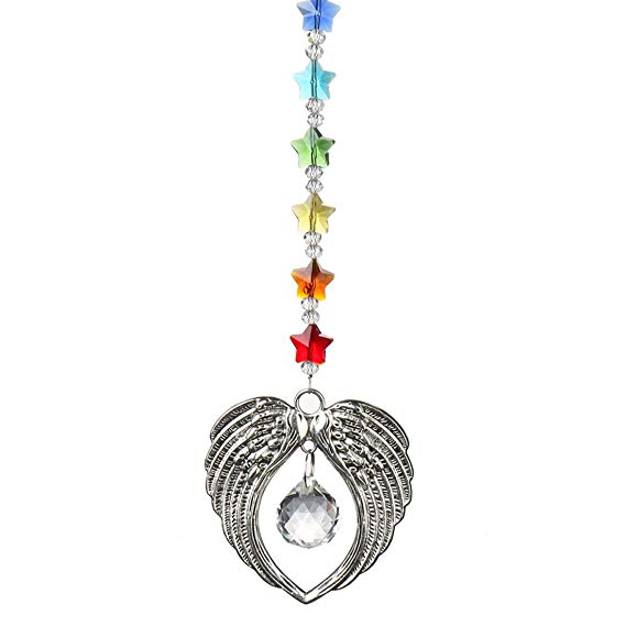 H&D Chakra Crystal Guardian Angel Glass Rainbow Maker Collection with Crystal Ball Hangings Suncatcher for Window