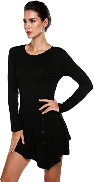 Meaneor Women's Long Sleeve Button Front Loose Fit Plus Size Tunic Top