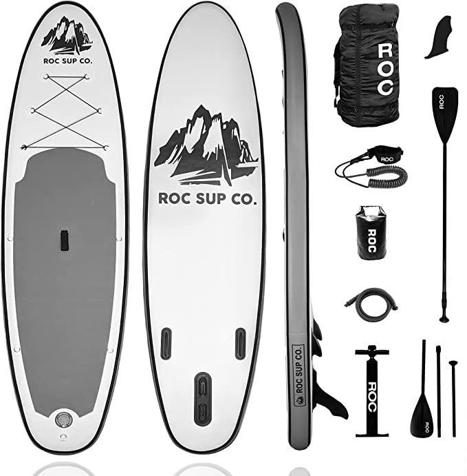 Roc Inflatable Stand Up Paddle Board W Free Premium SUP Accessories & Backpack, Non-Slip Deck. Bonus Waterproof Bag, Leash, Paddle and Hand Pump