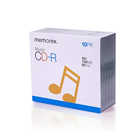 Memorex 700MB/80-Minute 40x Music CD-R Media (10-Pack with Slim Jewel Cases)