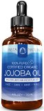 Jojoba Oil - 100 Pure and Certified Organic - Best Cold Pressed and Unrefined Moisturizer for Hair Face Skin and Nails - For Soft Skin Strong Nails Hydrated Hair and Radiant Skin - InstaNatural - 4 OZ