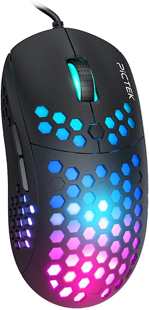 PICTEK Gaming Mouse Programmable, Gorgeous 7 RGB LED Light Modes, 6 Buttons, Adjustable 10000 DPI, Wired Gaming Computer Mice for Windows MAC Laptop Gamer