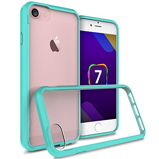 Clear iPhone 8 Case, iPhone 7 Case, CoverON [ClearGuard Series] Hard Clear Back Cover with Flexible TPU Bumpers Slim Fit Phone Cover Case for Apple iPhone 8 / iPhone 7 - Teal Bumpers