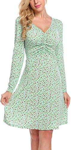 Meaneor Women's Vintage Floral Long Sleeve Cocktail Casual Flared Swing Midi Dress