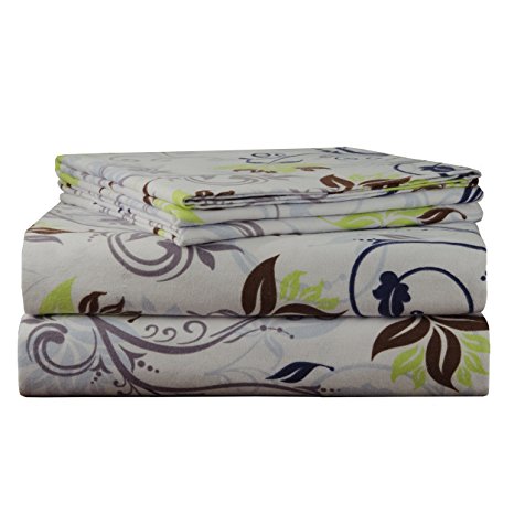 Pointehaven 170 GSM Flannel Sheet Set, Full, Printed, Spring Ivy