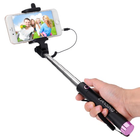 Selfie Stick LIANSING Wired Portable Foldable Self-portrait Monopod battery free with Remote Shutter Rose