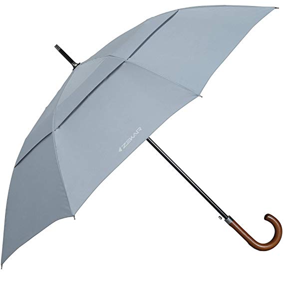 ZEKAR Wooden J-Handle Umbrella, 54/60 / 68 inch, UV & Classic Versions, Large Windproof Stick Umbrella, Auto Open for Men and Women