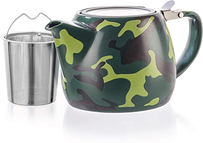 Tealyra - Military Porcelain Teapot - 22-ounce (2-3 cups) - Unique Design - Extra-Fine Infuser and Stainless Steel Lid - Infuse Loose Leaf Tea or Bags - 650ml