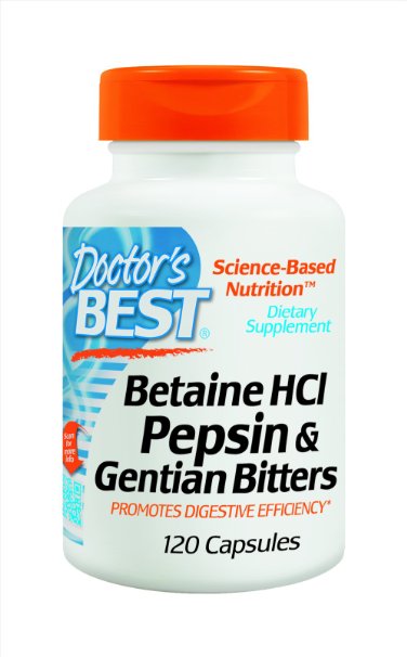 Doctor's Best Betaine HCI Pepsin and Gentian Bitters Capsules, 120 Count