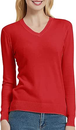 Urban CoCo Women's V Neck Long Sleeve Solid Classic Knit Pullover Sweater Tops