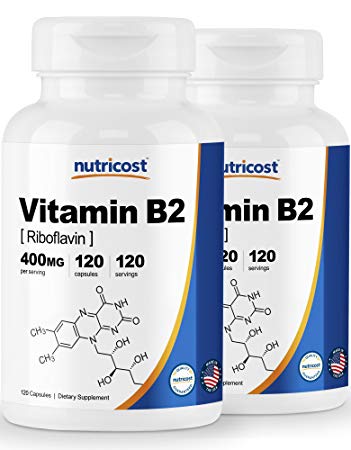 Nutricost Vitamin B2 (Riboflavin) 400mg, 120 Capsules (2 Bottles)