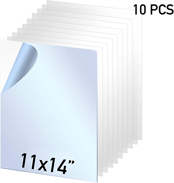 CalPalmy 10 Pack of 11x14” PET Sheet/Plexiglass Panels 0.03” Thick; Use for Crafting Projects, Picture Frames, Cricut Cutting and More; Protective Film to Ensure Scratch and Damage Free Sheets