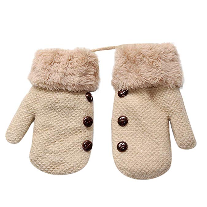 Fheaven (TM) Winter Warm Gloves Toddler Baby Girls Boys Thicken Warm Knitted Mittens Gloves with Straps
