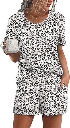 Ekouaer Women's Pajamas Sets Shorts 2 Piece Short Sleeve Tops Lounge Sets Sleepwear Soft Pjs with Pockets