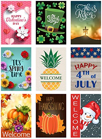 uHome 9 PCs Selected Seasonal Garden Flags, Double-Sided, Polyester, Assortment Yard Flag to Bright Up Your Days of All Seasons 12.5” x 18"